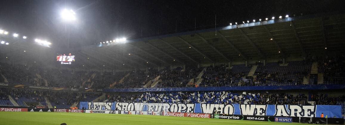 Genk s supporters pictured before the start of a game on the second day of the group stage (group F) of the Europa League competition between Belgian soccer team KRC Genk and Italian club US Sassuolo Calcio in Genk, Thursday 29 September 2016. YORICKxJANSENS  x04943950x