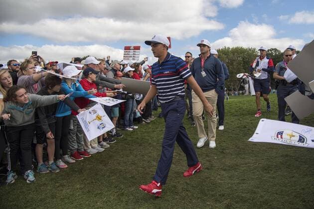 USA Team member Rickie Fowler walks to the 12th hole during a practice round prior to the 2016 Ryder Cup at Hazeltine National Golf Club in Chaska, Minnesota on September 29, 2016.  MIN20160929305 KEVINxDIETSCH