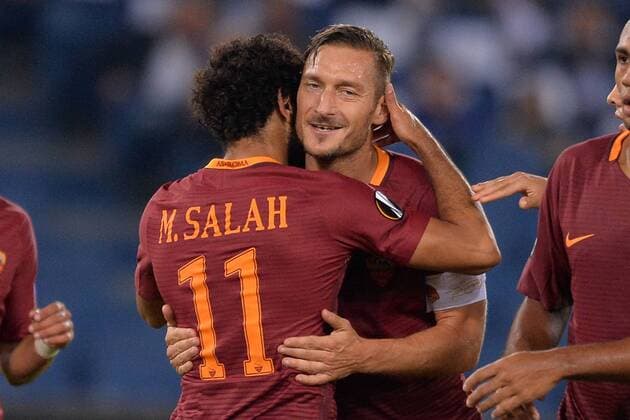 Torjubel Mohamed Salah Roma, con Francesco Totti. Goal celebration. Fußball Champions League 2016 2017 AS Roma - Astra Giurgiu AntoxBaldassarre