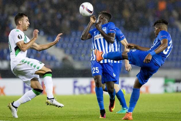 Genk s Wilfried Onyinye Ndidi and Genk s Leon Bailey pictured in action during a game on the second day of the group stage (group F) of the Europa League competition between Belgian soccer team KRC Genk and Italian club US Sassuolo Calcio in Genk, Thursday 29 September 2016. KRISTOFxVANxACCOM  x04944035x