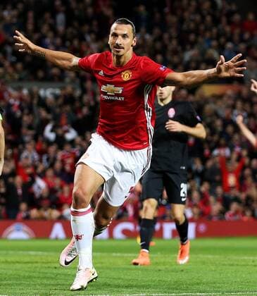 Zlatan Ibrahimovic of Manchester United ManU celebrates after scoring his sides first goal during the UEFA Europa League match at Old Trafford Stadium, Manchester. Picture date: September 29th, 2016. Pic Matt McNulty Sportimage EDITORIAL USE ONLY. No use with unauthorised audio, video, data, fixture lists, club league logos or live services. Online in-match use limited to 120 images, no video emulation. No use in betting, games or single club league player publications.
