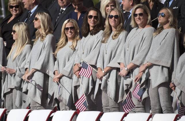 The wives and significant others of the USA team are seen during the opening ceremony of the 2016 Ryder Cup at Hazeltine National Golf Club in Chaska, Minnesota on September 29, 2016.  MIN20160929330 KEVINxDIETSCH