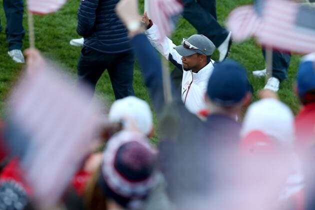GOLF - Ryder Cup 2016 CHASKA,MINNESOTA,USA,30.SEP.16 - GOLF - Ryder Cup, Hazeltine National Golf Club. Image shows vice-captain Tiger Woods (USA). GEPAxpictures xDanielxGoetzhaber