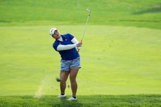 BEIJING, CHINA - SEPTEMBER 30: Ariya Jutanugarn of Thailand in action during the second round of the 2016 Reignwood LPGA Golf Damen Classic at Reignwood golf club on September 30, 2016 in Beijing, China.  CFP493033733 