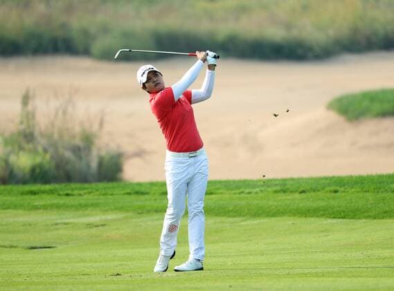 BEIJING, CHINA - SEPTEMBER 30: Nomura Haru of Japan in action during the second round of the 2016 Reignwood LPGA Golf Damen Classic at Reignwood golf club on September 30, 2016 in Beijing, China.  CFP493033762 