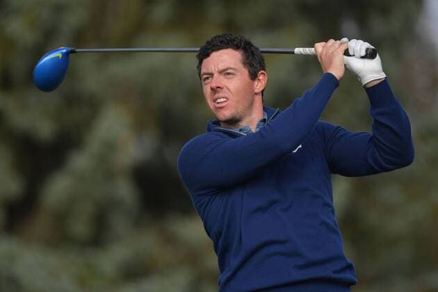 European team member Rory McIlroy watches his shot off of the 12th tee during day 1 of the 2016 Ryder Cup at Hazeltine National Golf Club in Chaska, Minnesota on September 30, 2016.  MIN20160930330 KEVINxDIETSCH