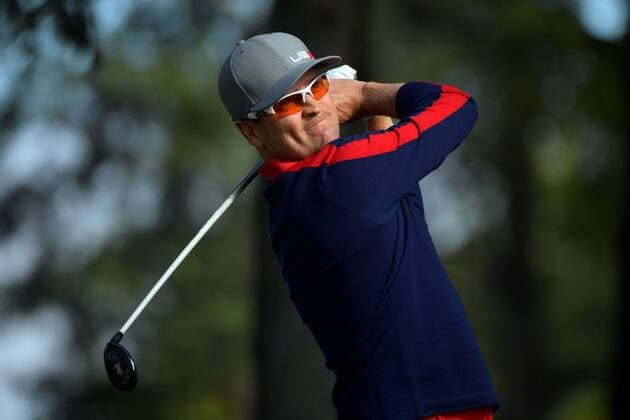 USA team member Zach Johnson hits off of the 13th tee during day 1 of the 2016 Ryder Cup at Hazeltine National Golf Club in Chaska, Minnesota on September 30, 2016.  MIN20160930313 KEVINxDIETSCH