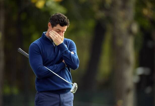 European team member Rory McIlroy waits on the 13th hole during day 1 of the 2016 Ryder Cup at Hazeltine National Golf Club in Chaska, Minnesota on September 30, 2016.  MIN20160930321 KEVINxDIETSCH