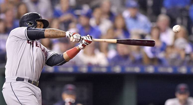 September 30, 2016 - Kansas City, MO, USA - The Cleveland Indians Jose Ramirez connects on an RBI single in the third inning against the Kansas City Royals on Friday, Sept. 30, 2016, at Kauffman Stadium in Kansas City, Mo. Cleveland at Kansas City - ZUMAm67_