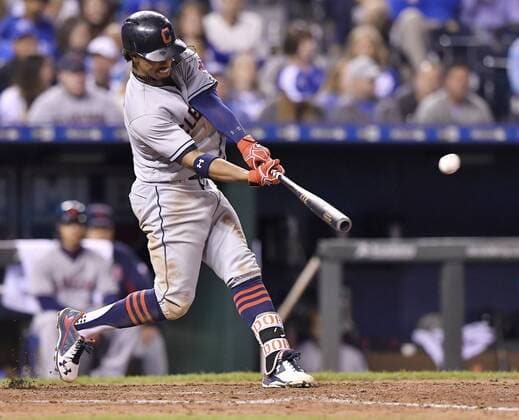 September 30, 2016 - Kansas City, MO, USA - The Cleveland Indians Francisco Lindor connects on a three-run home run in the seventh inning against the Kansas City Royals on Friday, Sept. 30, 2016, at Kauffman Stadium in Kansas City, Mo. Cleveland at Kansas City - ZUMAm67_