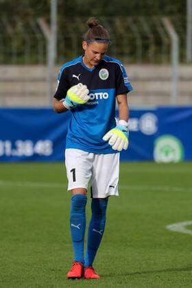 Desiree Schumann (Torwart, Frankfurt, 1), enttäuscht schauend, Enttäuschung, Frustration, disappointed, pessimistisch, Fussball, Allianz Frauen-Bundesliga, SC Freiburg - 1. FFC Frankfurt, xozx