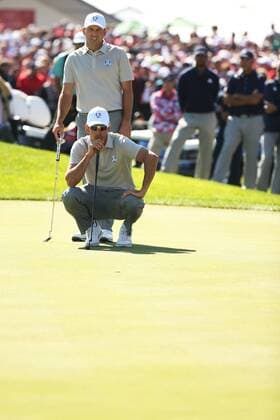 GOLF - Ryder Cup 2016 CHASKA,MINNESOTA,USA,01.OKT.16 - GOLF - Ryder Cup, Hazeltine National Golf Club. Image shows Rafa Cabrera Bello and Sergio Garcia (ESP). GEPAxpictures xDanielxGoetzhaber