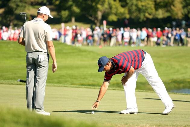 GOLF - Ryder Cup 2016 CHASKA,MINNESOTA,USA,01.OKT.16 - GOLF - Ryder Cup, Hazeltine National Golf Club. Image shows Sergio Garcia (ESP) and Patrick Reed (USA). GEPAxpictures xDanielxGoetzhaber