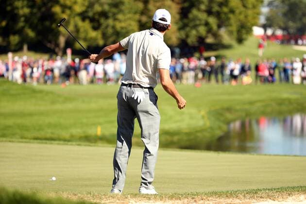 GOLF - Ryder Cup 2016 CHASKA,MINNESOTA,USA,01.OKT.16 - GOLF - Ryder Cup, Hazeltine National Golf Club. Image shows the rejoicing of Rafa Cabrera Bello (ESP). GEPAxpictures xDanielxGoetzhaber