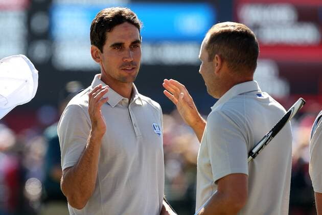 GOLF - Ryder Cup 2016 CHASKA,MINNESOTA,USA,01.OKT.16 - GOLF - Ryder Cup, Hazeltine National Golf Club. Image shows Rafa Cabrera Bello and Sergio Garcia (ESP). GEPAxpictures xDanielxGoetzhaber