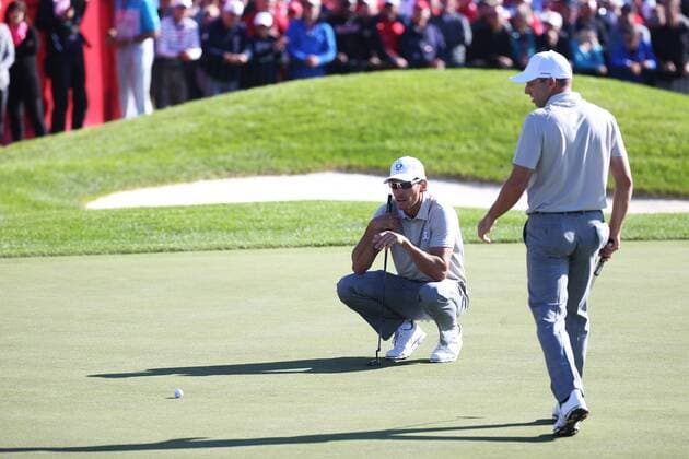 GOLF - Ryder Cup 2016 CHASKA,MINNESOTA,USA,01.OKT.16 - GOLF - Ryder Cup, Hazeltine National Golf Club. Image shows Rafa Cabrera Bello and Sergio Garcia (ESP). GEPAxpictures xDanielxGoetzhaber