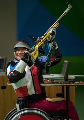 Sep 14, 2016 - Rio de Janeiro, Brazil - Cuiping Zhang CHN wins the Gold Medal in the R6 - Mixed 50m Rifle Prone SH1 Final at the Olympic Shooting Centre. The Paralympic Games, Rio de Janeiro, Brazil, Wednesday 14th September 2016. . Paralympic Games Rio 2016 - ZUMAz03_