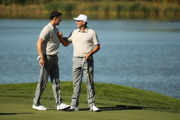 GOLF - Ryder Cup 2016 CHASKA,MINNESOTA,USA,01.OKT.16 - GOLF - Ryder Cup, Hazeltine National Golf Club. Image shows Martin Kaymer (GER) and Sergio Garcia (ESP). GEPAxpictures xDanielxGoetzhaber
