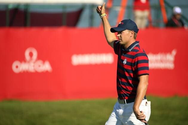 GOLF - Ryder Cup 2016 CHASKA,MINNESOTA,USA,01.OKT.16 - GOLF - Ryder Cup, Hazeltine National Golf Club. Image shows the rejoicing of Jordan Spieth (USA). GEPAxpictures xDanielxGoetzhaber