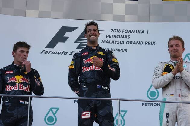 Max Verstappen, Daniel Ricciardo, Red Bull Racing, Nico Rosberg; Mercedes Grand Prix, formula 1 GP, Malaysia in Kuala Lumpur Sepang 02.10.2016 Photo:mspb Lukas Gorys Podium, Max Verstappen, Daniel Ricciardo, Nico Rosberg; formula 1 GP, Malaysia