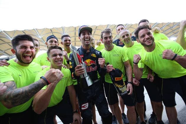 Malaysian Grand Prix, Sepang 29 September - 2 October 2016 02.10.2016 - Race, Celebration, Daniel Ricciardo (AUS) Red Bull Racing RB12 race winner 