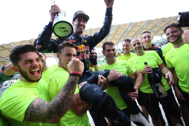 Malaysian Grand Prix, Sepang 29 September - 2 October 2016 02.10.2016 - Race, Celebration, Daniel Ricciardo (AUS) Red Bull Racing RB12 race winner 