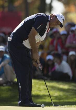 USA team member Phil Mickelson putts on the 5th hole during day 3 of the 2016 Ryder Cup at Hazeltine National Golf Club in Chaska, Minnesota on October 2, 2016.  MIN20161002313 KEVINxDIETSCH