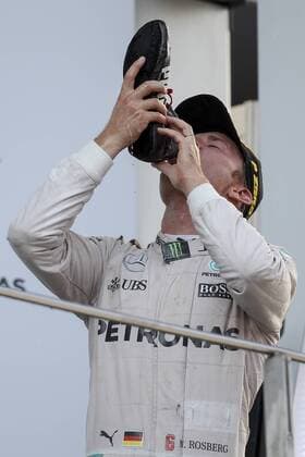 02 October 2016: MNico Rosberg of Mercedes AMG Petronas F1 Team celebrate on the podium after finish third in the race of the Formula 1 Petronas Malaysia Grand Prix held at Sepang International Circuit in Sepang, Malaysia.(Photo by Hazrin Yeob Men Shah Icon Sportswire) AUTO: OCT 02 Formula 1 - Malaysia Grand Prix Icon3781610028083 EDITORIAL USE ONLY