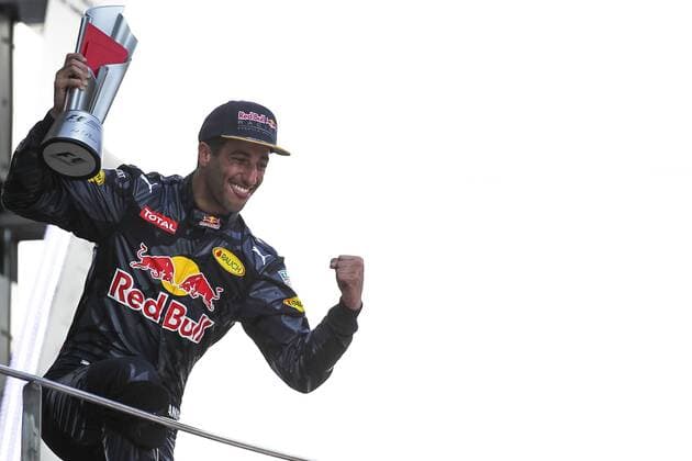 02 October 2016: Daniel Ricciardo of Red Bull Racing celebrate on the podium after winning the race of the Formula 1 Petronas Malaysia Grand Prix held at Sepang International Circuit in Sepang, Malaysia.(Photo by Hazrin Yeob Men Shah Icon Sportswire) AUTO: OCT 02 Formula 1 - Malaysia Grand Prix Icon3781610028086 EDITORIAL USE ONLY