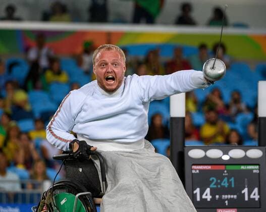 Sep 13, 2016 - Rio de Janeiro, Brazil - Andrei Pranevich BLR wins the Gold Medal against Ammar Ali IRQ in the Men s Individual Category B Gold Medal Bout. Wheelchair Fencing in the Carioca Arena 3. The Paralympic Games, Rio de Janeiro, Brazil, Tuesday 13th September 2016. 2016 Rio Paralympic Games - Day Six - ZUMAz03_