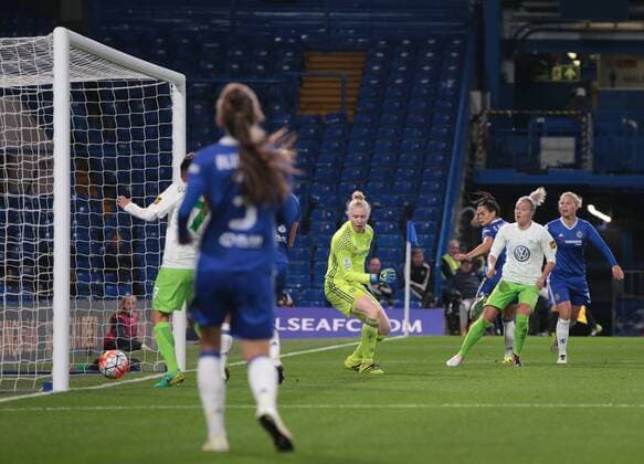 October 5, 2016 - London, England, United Kingdom - Zsanett Jakabfi of Vfl Wolfsburg scores hier sides second goal during UEFA Women Champion League Round of 32 match between Chelsea Ladies ..and VFL Wolfsburg Ladies at Stamford Bridge, London, England on 5th October 2016 Chelsea Ladies v Wolfsburg: UEFA Womens Champions League  - ZUMAn230