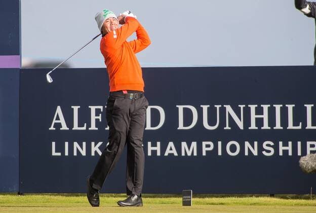 06.10.2016. Carnoustie Golf Course, Fife, Scotland. Alfred Dunhill Links Championship Golf 1st Round. Golfer Ashun Wu teeing off the 17 tee at Carnoustie on the first round of the Dunhill Links Championship Golf. xDuncanxMcGlynnx  ActionPlus11797181