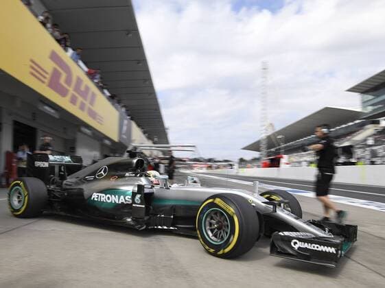 motor racing Motorsport Scenes from Day 1 of Japanese Grand Prix Mercedes driver Lewis Hamilton takes off from the pit on the opening day of the Formula One Japanese Grand Prix at the Suzuka Circuit in Suzuka, central Japan, on Oct. 7, 2016. 