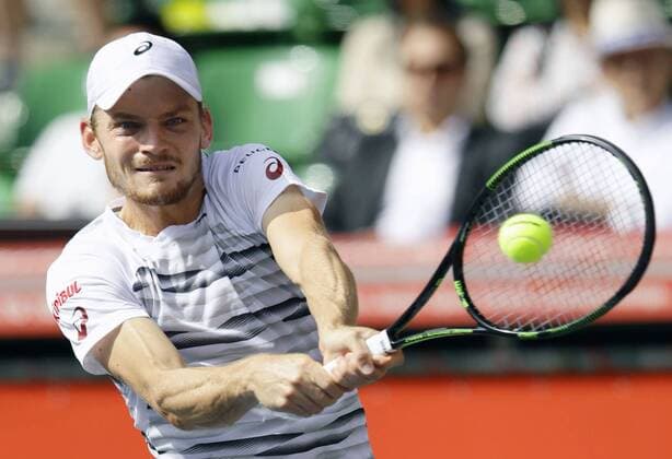 Tennis: Goffin reaches Japan Open semifinals David Goffin of Belgium hits a backhand to Joao Sousa of Portugal in the quarterfinals of the Japan Open at Ariake Tennis Forest Park in Tokyo on Oct. 7, 2016. Goffin won 1-6, 7-5, 6-2. 