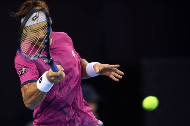 (161007) -- BEIJING, Oct. 7, 2016 -- David Ferrer of Spain hits a return to Alexander Zverev of Germany during their men s singles quarterfinal match at the China Open tennis tournament in Beijing, capital of China, Oct. 7, 2016. David Ferrer won by 2-1. ) (SP)CHINA-BEIJING-TENNIS-CHINA OPEN (CN) JuxHuanzong 