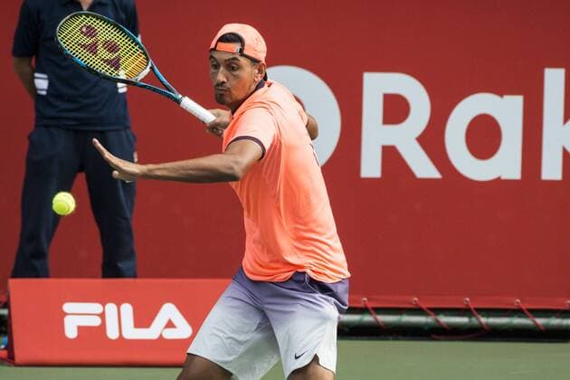 October 7, 2016 - Tokyo, Tokyo, Japan - Nick Kyrgios (AUS) returns a shot against Gilles Muller (LUX) in their men s singles quarterfinal match during the japan Open tennis at the Ariake Coliseum, Tokyo. Nick Kyrgios defeated Gilles Muller with a 2-0 World News - October 7, 2016 - ZUMAc166