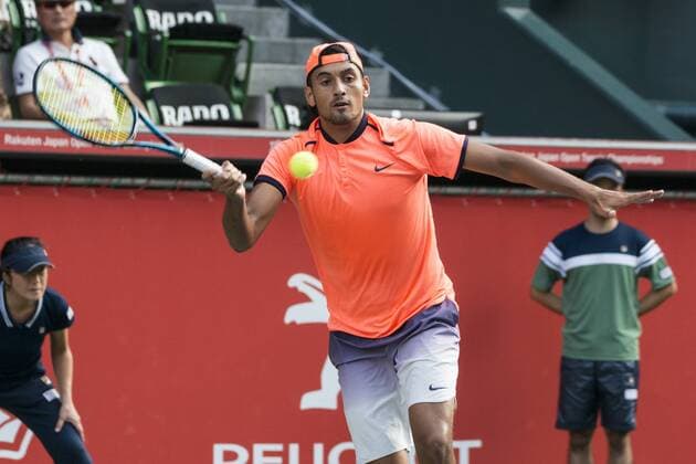 October 7, 2016 - Tokyo, Tokyo, Japan - Nick Kyrgios (AUS) returns a shot against Gilles Muller (LUX) in their men s singles quarterfinal match during the japan Open tennis at the Ariake Coliseum, Tokyo. Nick Kyrgios defeated Gilles Muller with a 2-0 World News - October 7, 2016 - ZUMAc166