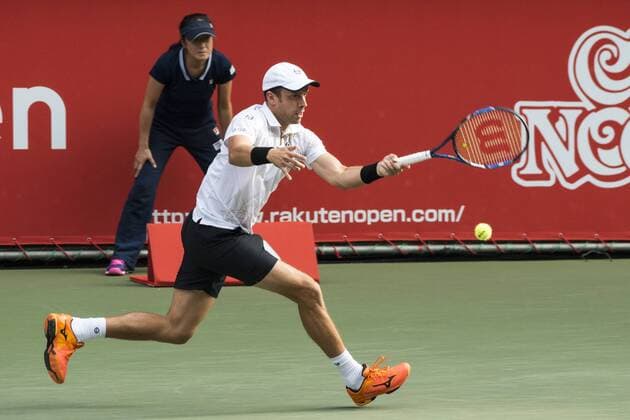 October 7, 2016 - Tokyo, Tokyo, Japan - Gilles Muller (LUX) returns a shot against Nick Kyrgios (AUS) in their men s singles quarterfinal match during the japan Open tennis at the Ariake Coliseum, Tokyo. Nick Kyrgios defeated Gilles Muller with a 2-0 World News - October 7, 2016 - ZUMAc166