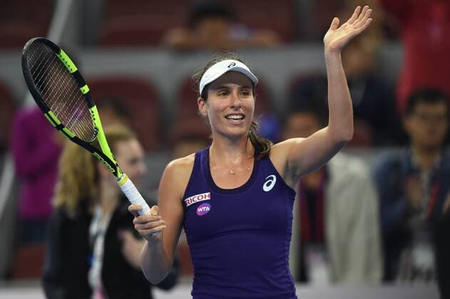 (161007) -- BEIJING, Oct. 7, 2016 -- Johanna Konta of Britain waves after beating Zhang Shuai of China during their women s singles quarterfinal match at the China Open tennis tournament in Beijing, capital of China, Oct. 7, 2016. Johanna Konta won by 2-0. ) (SP)CHINA-BEIJING-TENNIS-CHINA OPEN (CN) JuxHuanzong 