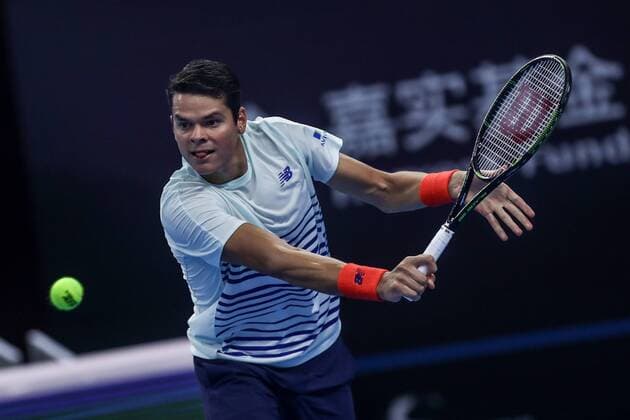 BEIJING, CHINA - OCTOBER 07: Milos Raonic of Canana returns a shot against Malek Jaziri of Tunisia during the Men s singles second round match on day seven of the 2016 China Open at the China National Tennis Centre on October 7, 2016 in Beijing, China.  CFP493436569 