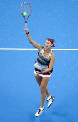 BEIJING, CHINA - OCTOBER 07: Yaroslava Shvedova of Kazakhstan returns a shot against Alize Cornet of France during the Women s singles third round match on day seven of the 2016 China Open at the China National Tennis Centre on October 7, 2016 in Beijing, China.  CFP493438579 