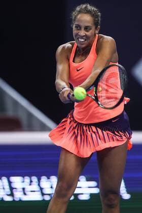 BEIJING, CHINA - OCTOBER 07: Madison Keys of U.S.A returns a shot against Petra Kvitova of the Czech Republic during the Women s singles quarterfinals match on day seven of the 2016 China Open at the China National Tennis Centre on October 7, 2016 in Beijing, China.  CFP493443729 