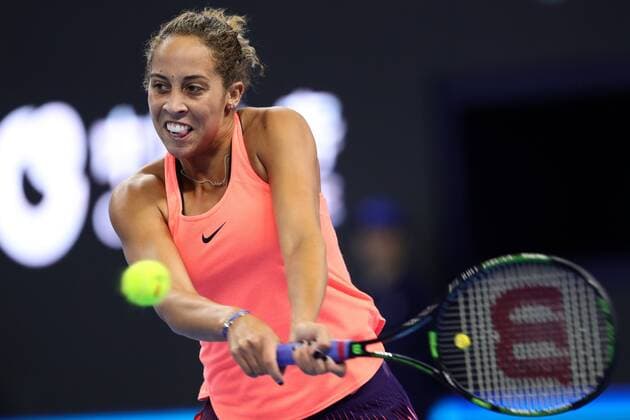 BEIJING, CHINA - OCTOBER 07: Madison Keys of U.S.A returns a shot against Petra Kvitova of the Czech Republic during the Women s singles quarterfinals match on day seven of the 2016 China Open at the China National Tennis Centre on October 7, 2016 in Beijing, China.  CFP493443732 