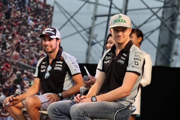 Japanese Grand Prix, Suzuka 6 - 9 October 2016 08.10.2016 - Sergio Perez (MEX) Sahara Force India F1 VJM09 and Nico Hulkenberg (GER) Sahara Force India F1 VJM09 