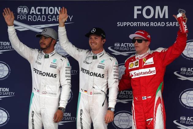 Japanese Grand Prix, Suzuka 6 - 9 October 2016 08.10.2016 - Qualifying, 2nd position Lewis Hamilton (GBR) Mercedes AMG F1 W07 Hybrid, Nico Rosberg (GER) Mercedes AMG F1 W07 Hybrid pole position and 3rd position Kimi Raikkonen (FIN) Scuderia Ferrari SF16-H 