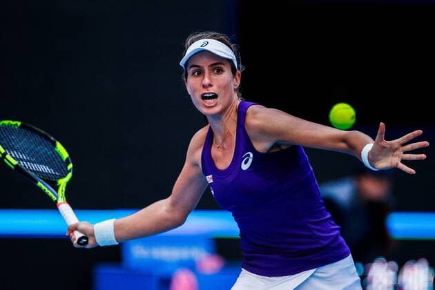 BEIJING, CHINA - OCTOBER 08: Johanna Konta of Great Britain returns a shot during the Women s singles semifinals against Madison Keys of the United States on day eight of the 2016 China Open at the China National Tennis Centre on October 8, 2016 in Beijing, China.  CFP493487667 
