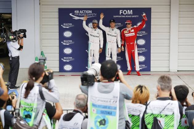 Motorsports: FIA Formula One World Championship WM Weltmeisterschaft 2016, Grand Prix of Japan, 44 Lewis Hamilton (GBR, Mercedes AMG Petronas Formula One Team), 6 Nico Rosberg (GER, Mercedes AMG Petronas Formula One Team), 7 Kimi Raikkonen (FIN, Scuderia Ferrari), xHOCHxZWEIx