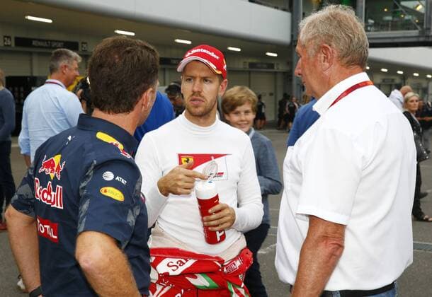 Motorsports: FIA Formula One World Championship WM Weltmeisterschaft 2016, Grand Prix of Japan, Christian Horner (GBR, Red Bull Racing), 5 Sebastian Vettel (GER, Scuderia Ferrari), Dr. Helmut Marko (AUT, Red Bull Racing), xHOCHxZWEIx