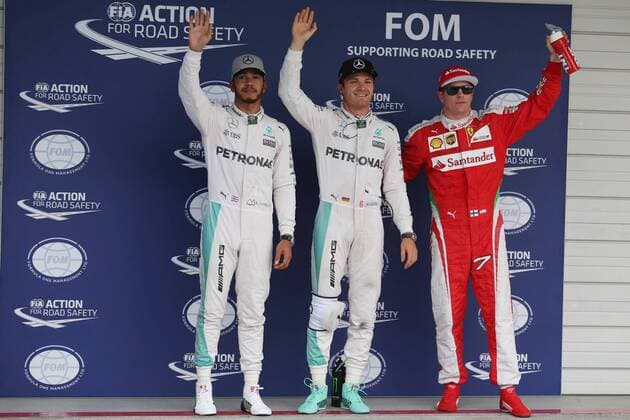 Japanese Grand Prix, Suzuka 6 - 9 October 2016 08.10.2016 - Qualifying, 2nd position Lewis Hamilton (GBR) Mercedes AMG F1 W07 Hybrid, Nico Rosberg (GER) Mercedes AMG F1 W07 Hybrid pole position and 3rd position Kimi Raikkonen (FIN) Scuderia Ferrari SF16-H 
