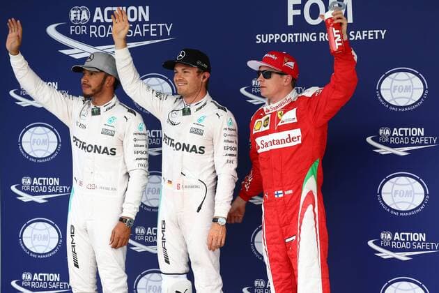 Japanese Grand Prix, Suzuka 6 - 9 October 2016 08.10.2016 - Qualifying, 2nd position Lewis Hamilton (GBR) Mercedes AMG F1 W07 Hybrid, Nico Rosberg (GER) Mercedes AMG F1 W07 Hybrid pole position and 3rd position Kimi Raikkonen (FIN) Scuderia Ferrari SF16-H 